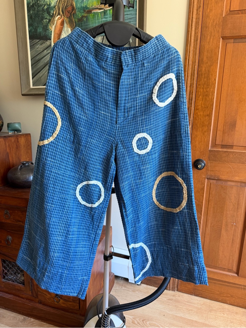 Handmade in Thailand Blue Wide-Leg CottonPatchwork Circle Pants